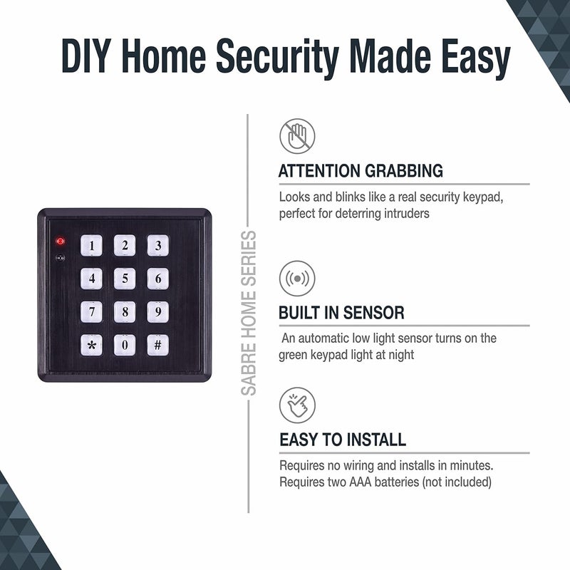 sabre Fake Security Keypad with Green Light Up, Low Light Sensor, Red LED Flash, Weatherproof, Realistic Design - Black - Image 2